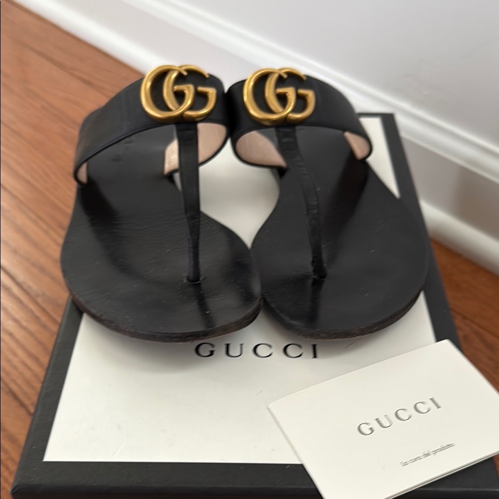 Gucci Black Sandals with Gold Logo